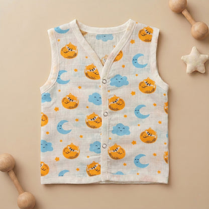 New Born & Baby Clothing | Sleeveless Muslin Baby Dress (3-6 Months)  BlueMoon Cute Print | Soft Cotton