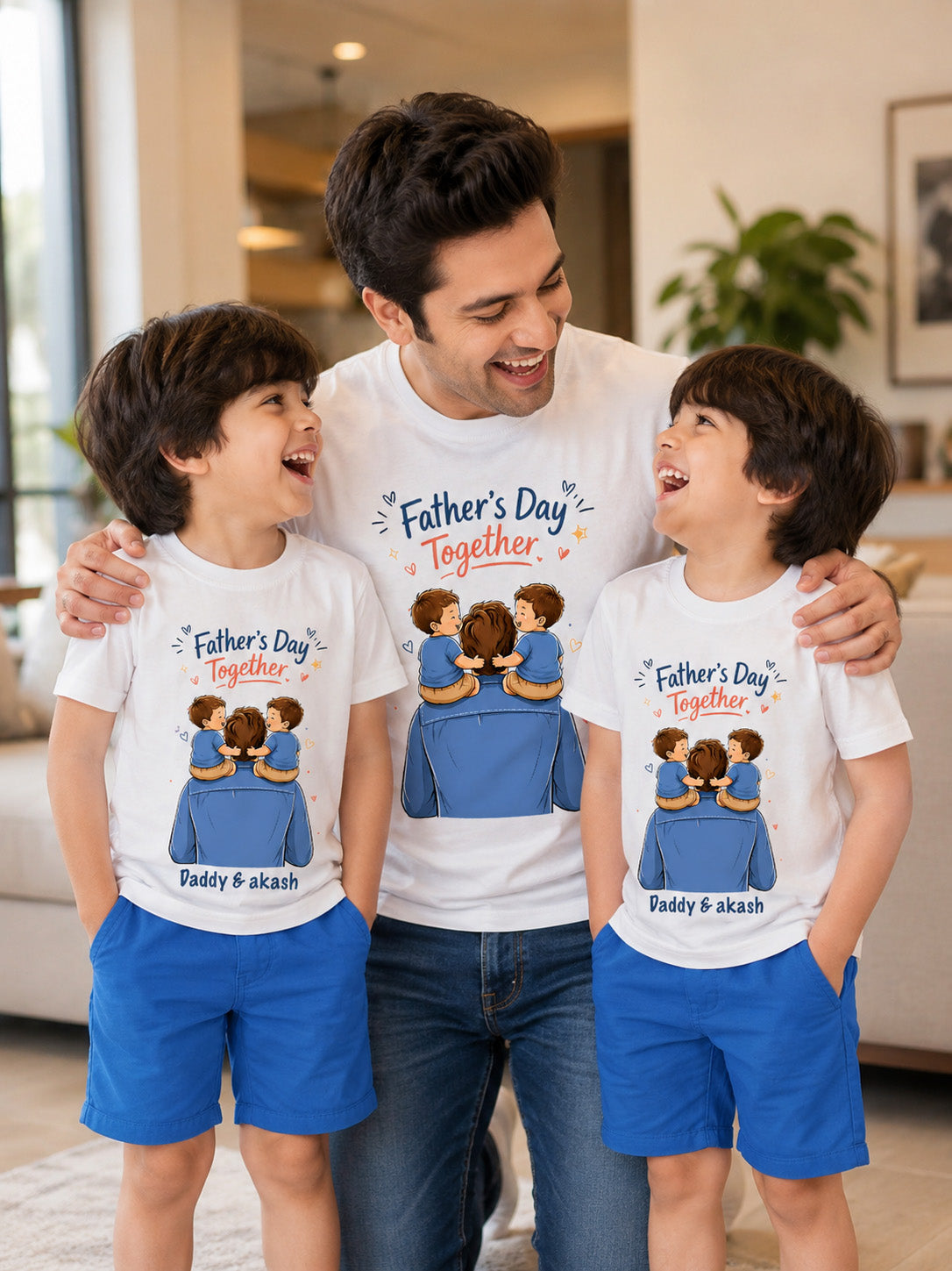 New Born & Baby Clothing | Happy Father's Day Together Dad & Son Twin Boys White Sets T-shirt  | Soft T-shirt