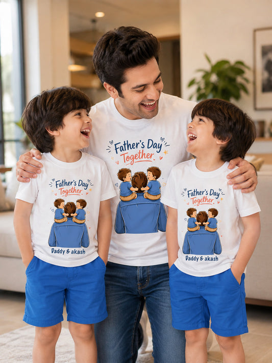 New Born & Baby Clothing | Happy Father's Day Together Dad & Twin Son White Sets T-shirt  | Soft T-shirt