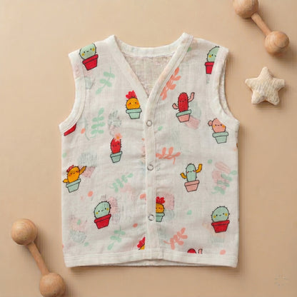 New Born & Baby Clothing | Sleeveless Muslin Baby Dress (0-3 Months) Cactus Cute Print | Soft Cotton