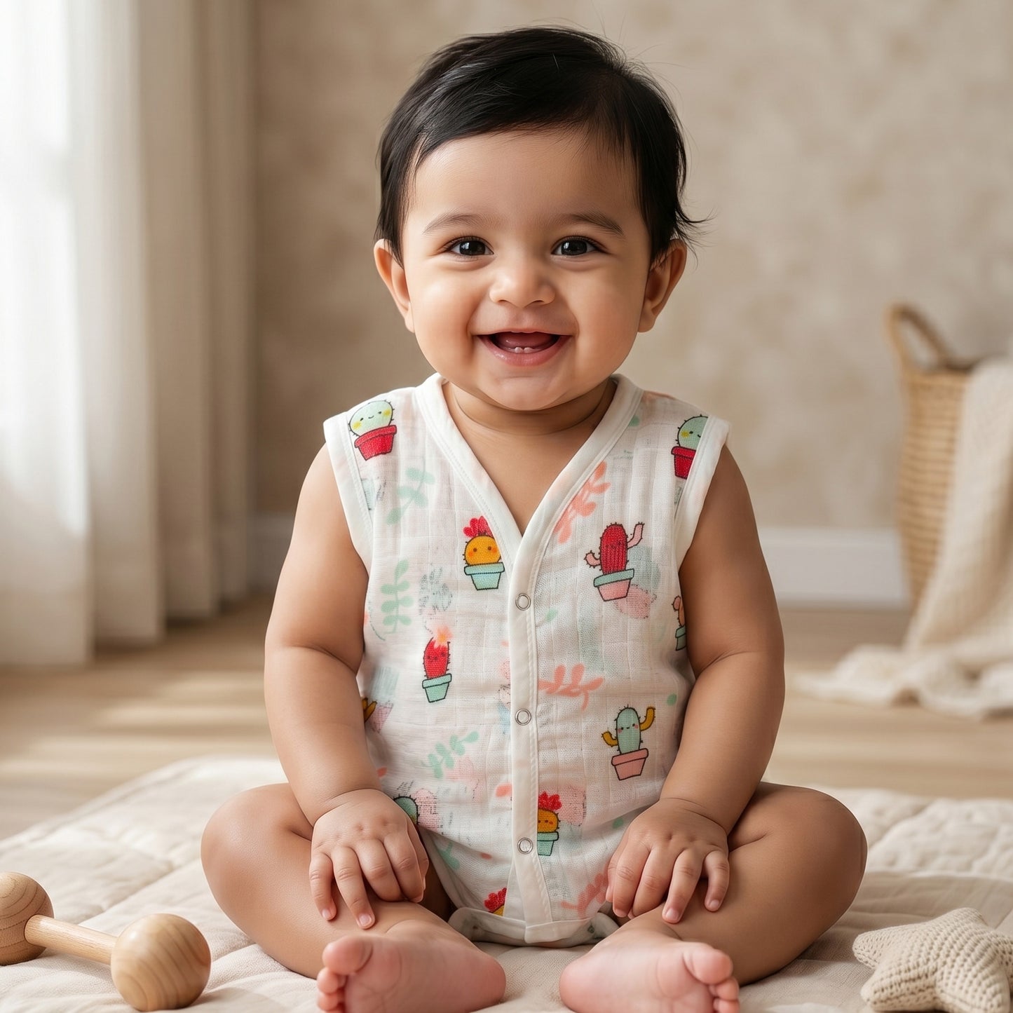 New Born & Baby Clothing | Sleeveless Muslin Baby Dress (0-3 Months) Cute Print Forth Combo | Soft Cotton