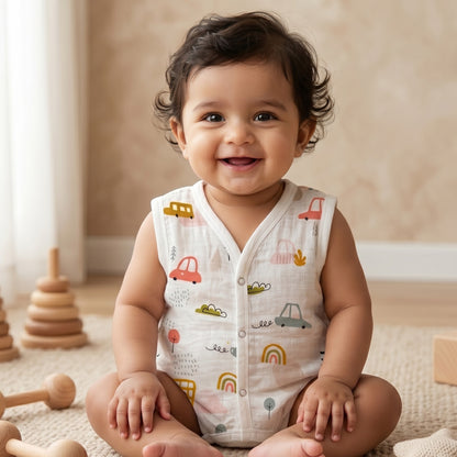 New Born & Baby Clothing | Sleeveless Muslin Baby Dress (0-3 Months) Cute Print 8th Combo | Soft Cotton