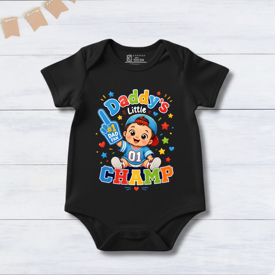 New Born & Baby Clothing | Daddy's Little Champ Black Bodysuit | Soft Cotton