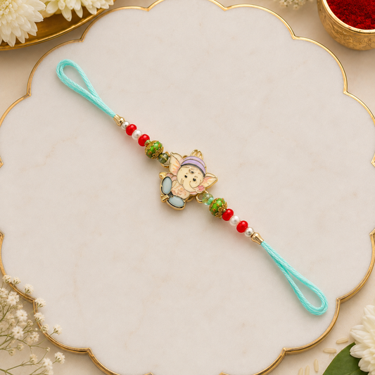 Elegant Floral Ganesh Pearl Rakhi
