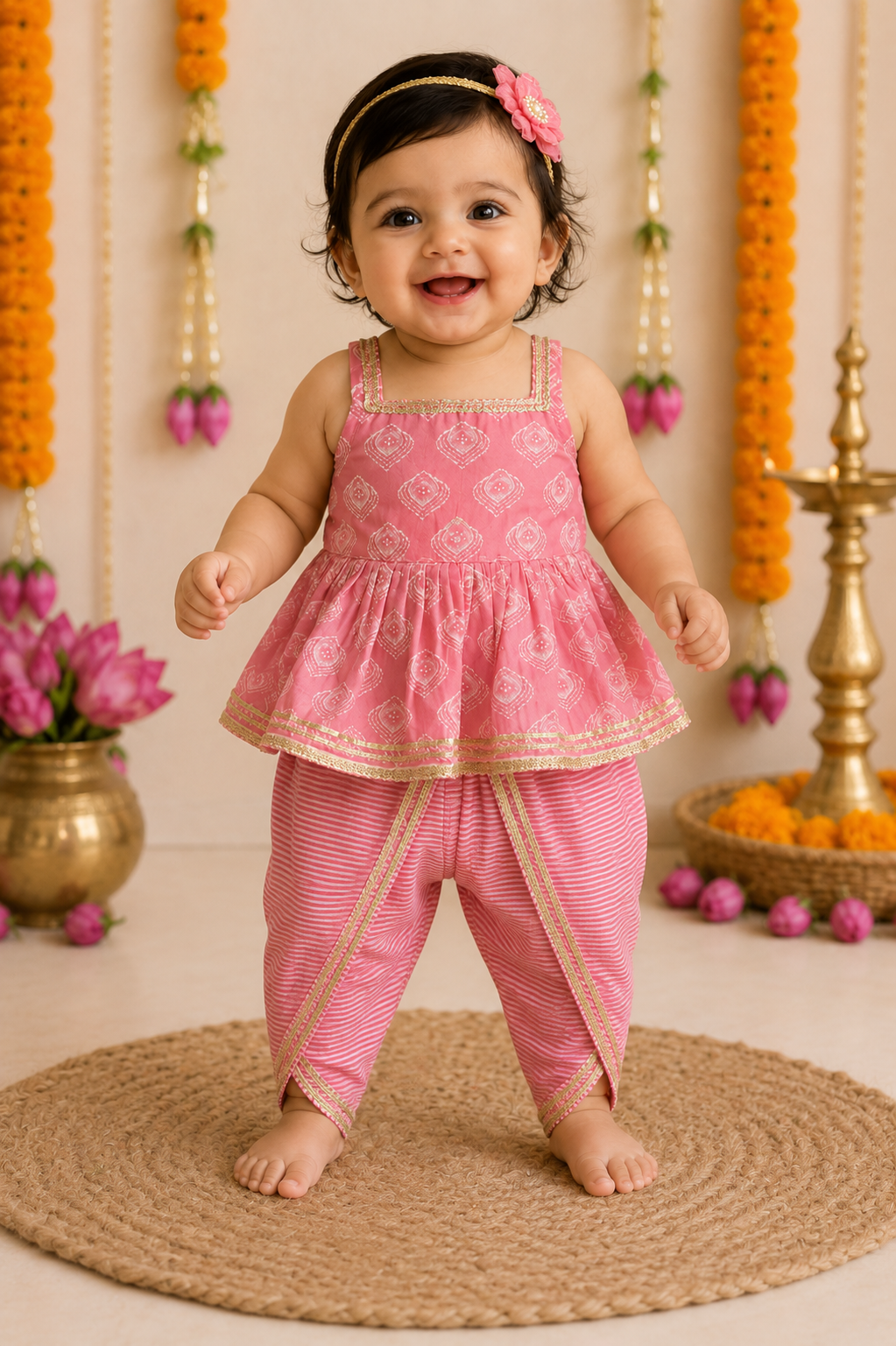 Premium Cotton Girls Two Pieces Set | Pink Set | Festival Collection