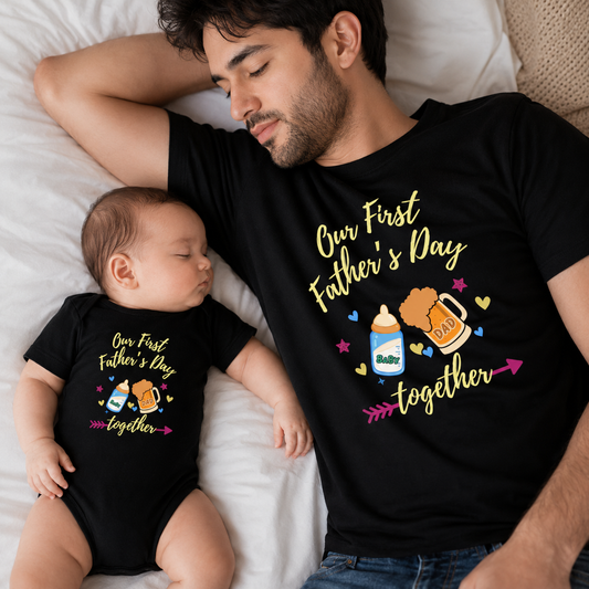 New Born & Baby Clothing | Our First Father's Day Together Twinning Sets T-shirt and onesie _black | Soft T-shirt