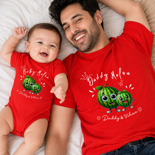 New Born & Baby Clothing | Daddy Melion Red T-shirt With Customized Baby Name | Soft T-shirt
