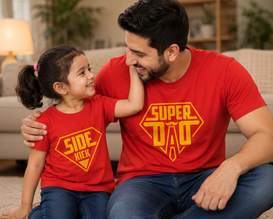 New Born & Baby Clothing | Super Dad Side Kick Twinning Sets T-shirt | Soft Cotton