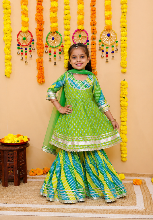 Premium Cotton Girls Ethnic Dress  | Green Floral Print | Festival Collection