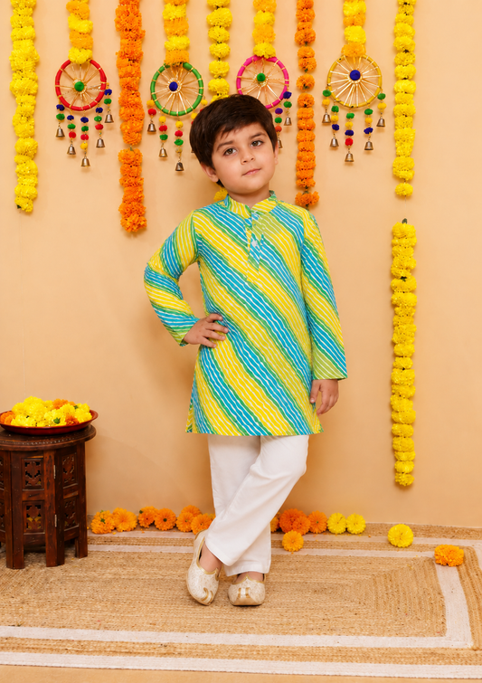 Premium Cotton Kids Ethnic Wear Kurta Set for Boys | lehariya Print | Festival Collection