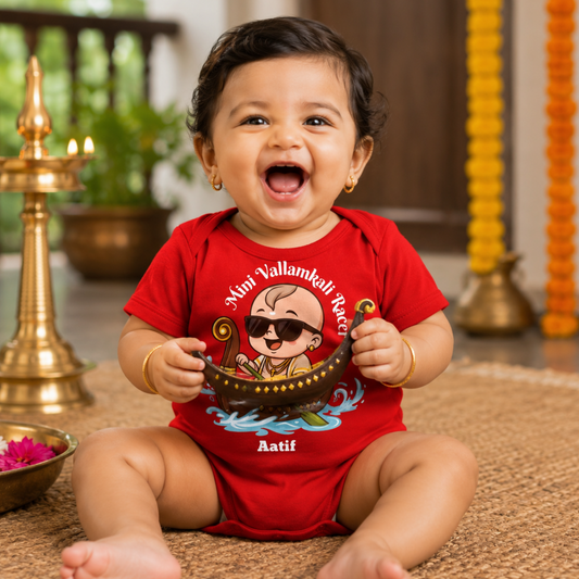 Mini Vallamkali Racer with customised name _ Red Romper