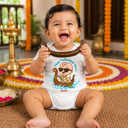 Mini Vallamkali Racer with customised name _ White Romper