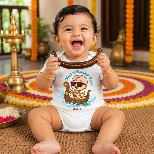 Mini Vallamkali Racer with customised name _ White Romper