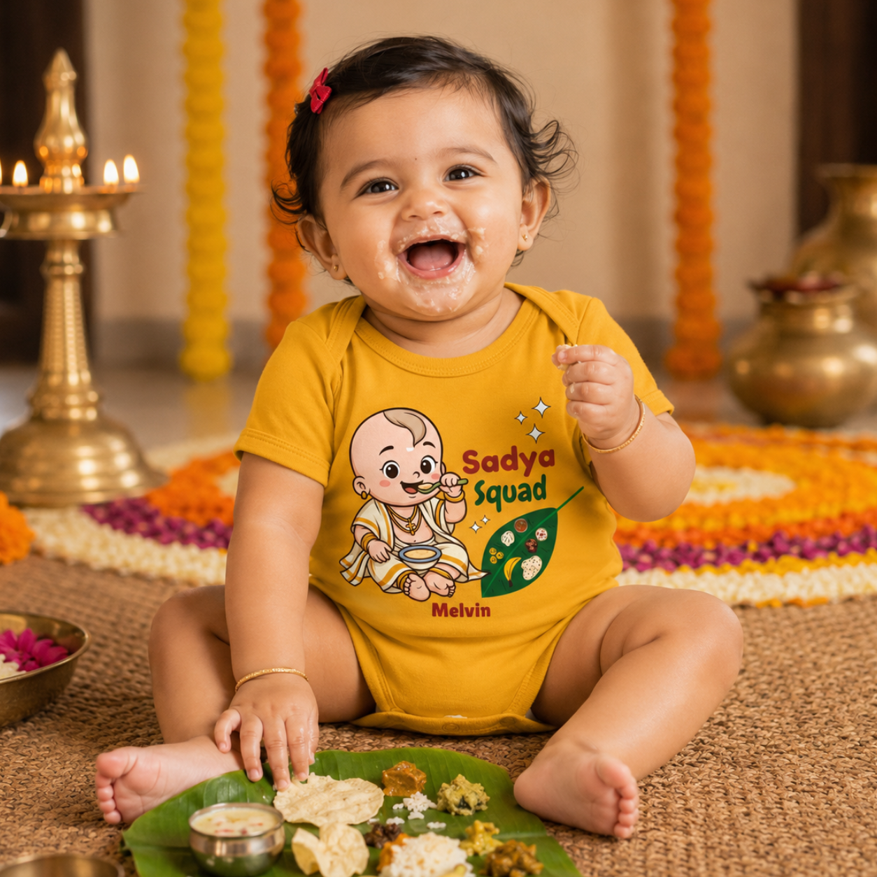Sadya Squad with customised name _ Yellow Romper