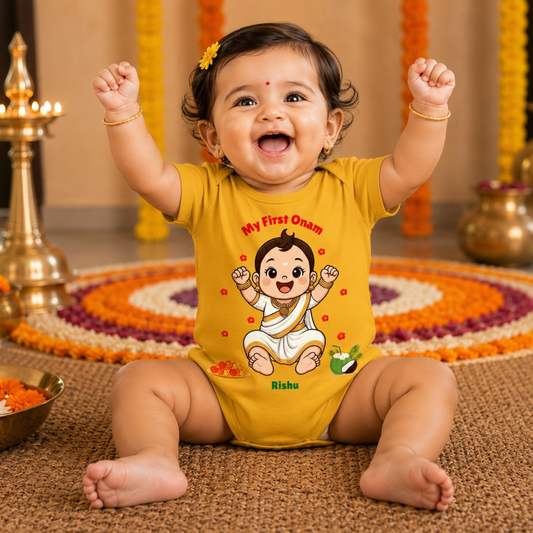 My First Onam with customised name_Yellow Romper
