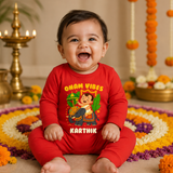 Onam Vibes with customised name_ Red Full Romper