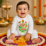 My First Onam With Mom Dad With Customised Baby Name_ White Full Romper