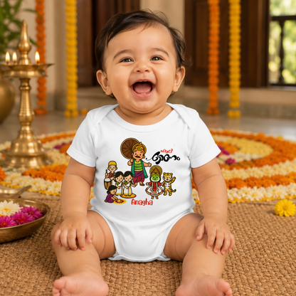 Happy Onam with customised name_ White Romper