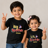 Combo pack of Big Brother, Little Sister with Customised Name_ Black Tees