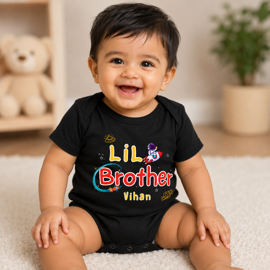 Rakhsha Bandhan as Little Brother with customised name _ Black Onesie