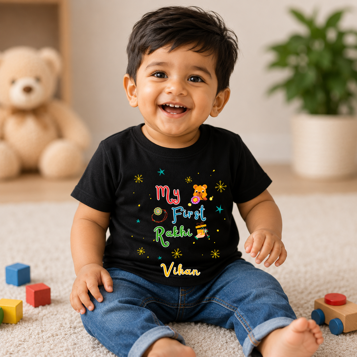 My First Rakhi with customised name _Black Tee