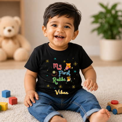 My First Rakhi with customised name _Black Tee