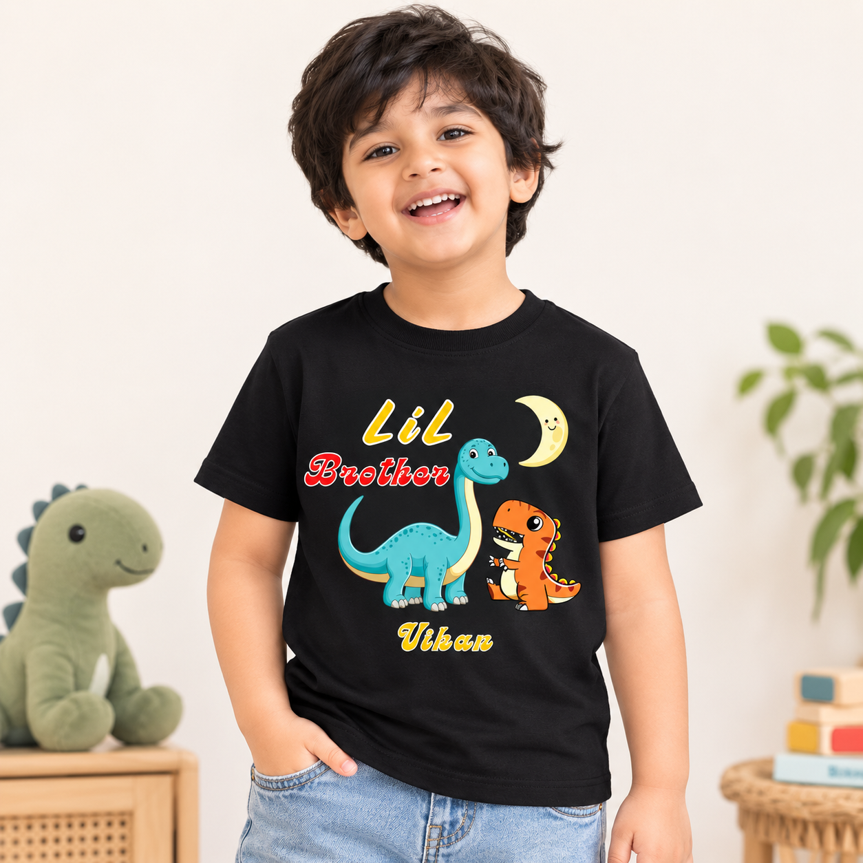Little Brother customised with name _ Black tee