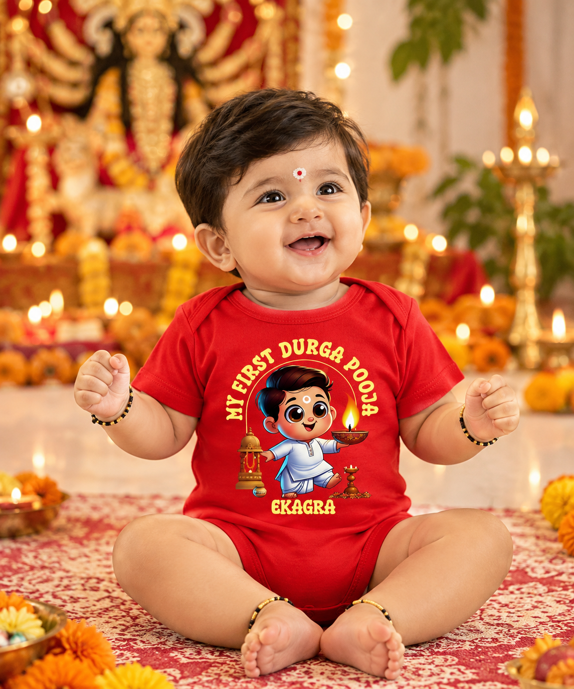 My First Durga Puja Boys Red 2