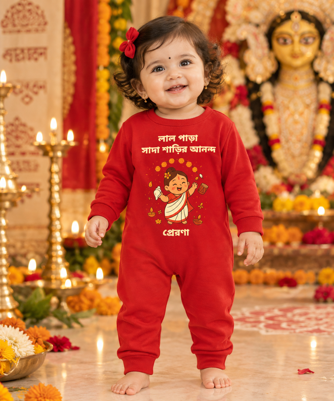 The Joy of Dressing Up - In Bengali With Customized Baby Girl Name _ Full Red Romper