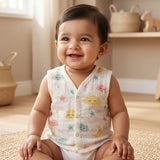New Born & Baby Clothing | Sleeveless Muslin Baby Dress (3-6 Months) Clouds Cute Print | Soft Cotton