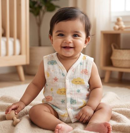 New Born & Baby Clothing | Sleeveless Muslin Baby Dress (0-3 Months) Cute Print 8th Combo | Soft Cotton