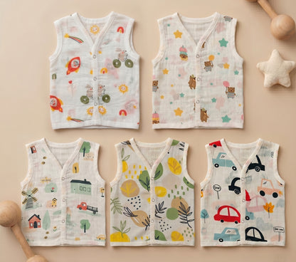 New Born & Baby Clothing | Sleeveless Muslin Baby Dress (0-3 Months) Five Combo Cute Print 1st Combo | Soft Cotton
