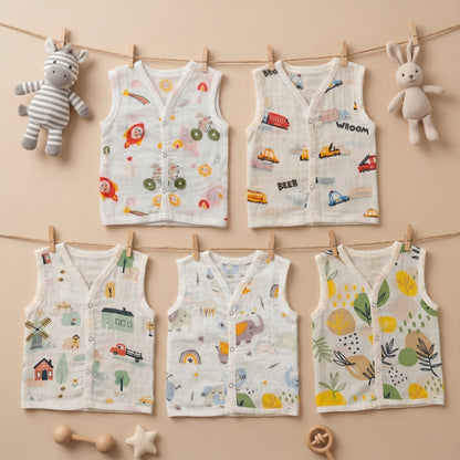 New Born & Baby Clothing | Sleeveless Muslin Baby Dress (0-3 Months) Five Combo Cute Print 4th Combo | Soft Cotton