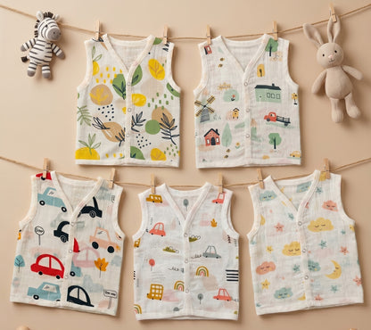 New Born & Baby Clothing | Sleeveless Muslin Baby Dress (0-3 Months) Five Combo Cute Print 5th Combo | Soft Cotton