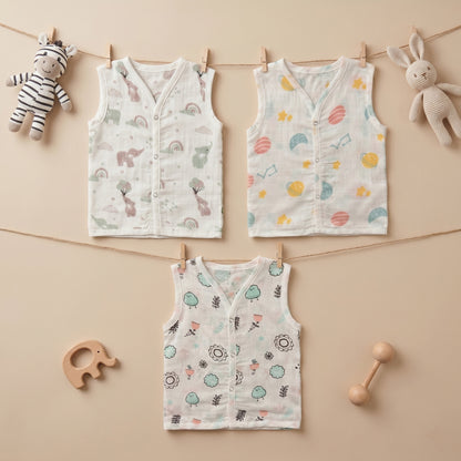 New Born & Baby Clothing | Sleeveless Muslin Baby Dress (6-9 Months) Cute Print 5th Combo | Soft Cotton