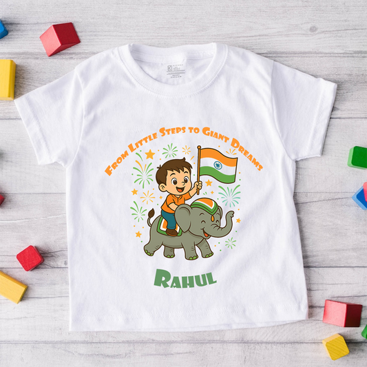 From Little Steps To Giant Dreams customised baby name _White Tee