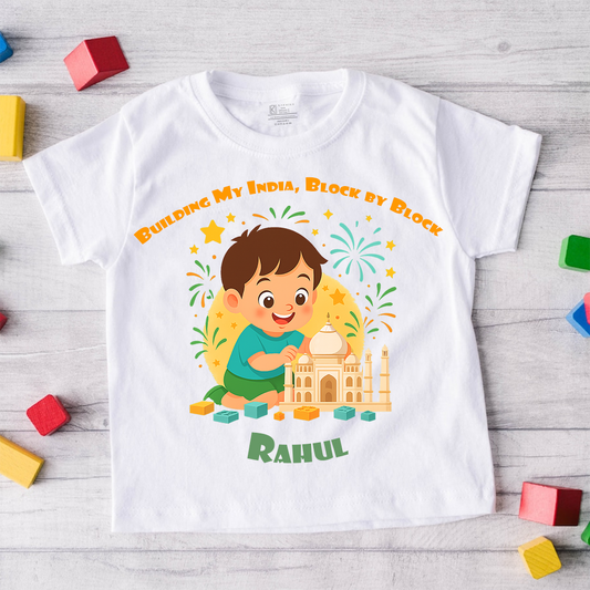 Building My India Block by Block customised baby name _White Tee
