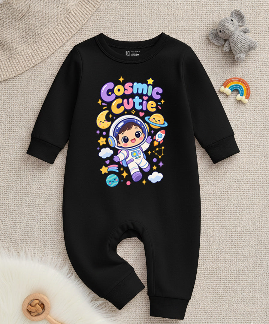 Karmikh Baby Romper | Cosmic Cutie Baby Romper – Black 🚀 | Full Romper