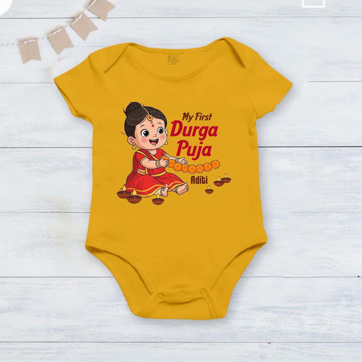 My First Durga Pooja With Customized Baby Name _ Half-Onesie