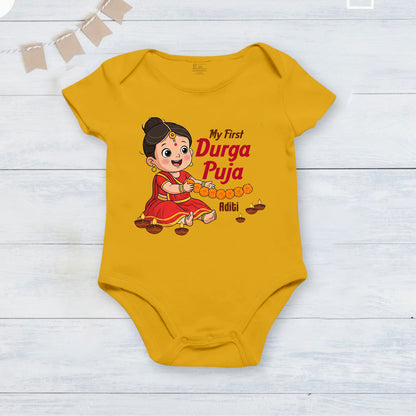 My First Durga Pooja With Customized Baby Name _ Half-Onesie