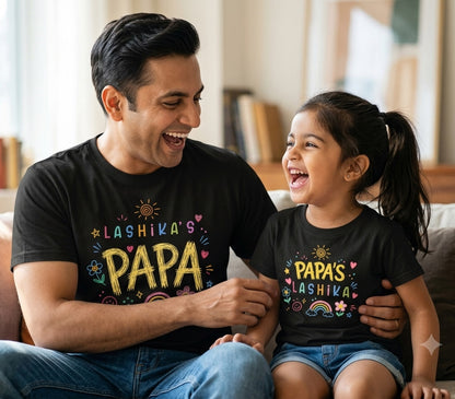 New Born & Baby Clothing | Dad & Daughter Twinning Black Sets With Customized Baby Name | Soft T-shirt