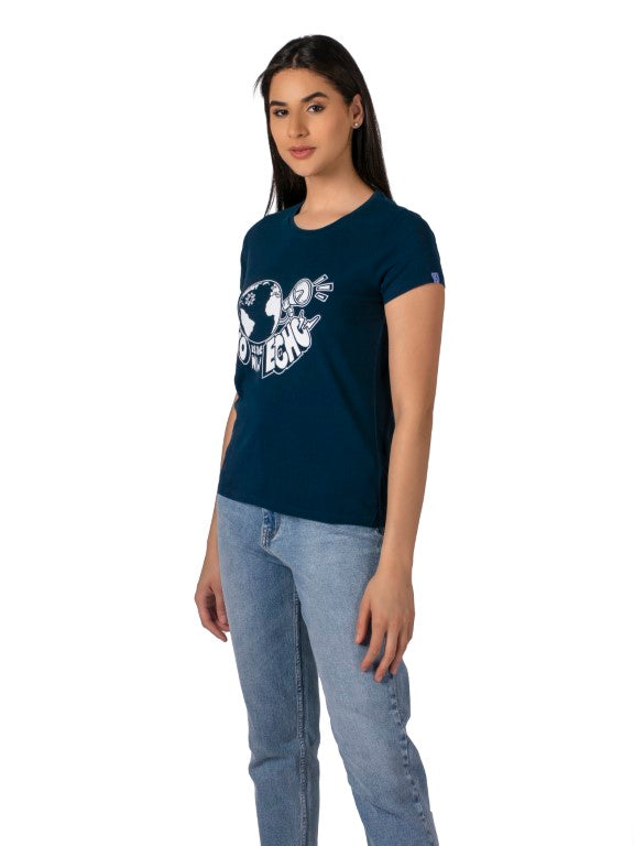 Women Round Neck Premium Organic Cotton ECO Tee Navy Blue