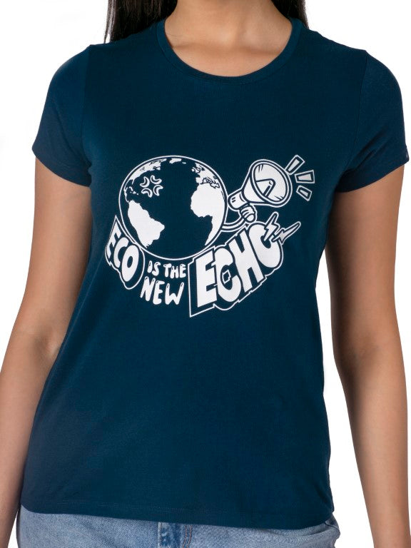 Women Round Neck Premium Organic Cotton ECO Tee Navy Blue