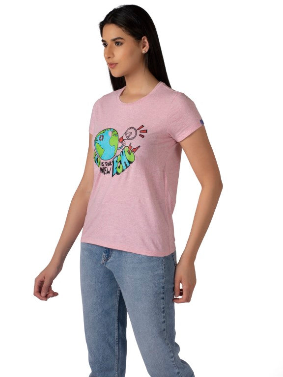 Women Round Neck Premium Organic Cotton ECO Tee Pink