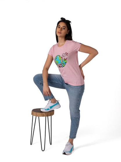 Women Round Neck Premium Organic Cotton ECO Tee Pink