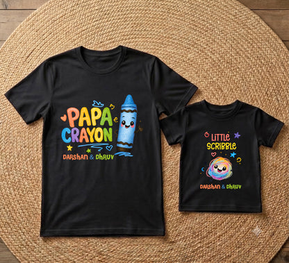 New Born & Baby Clothing | Papa Crayon & Little Scribble Together Father & Daughter Twinning Black Sets | Soft T-shirt