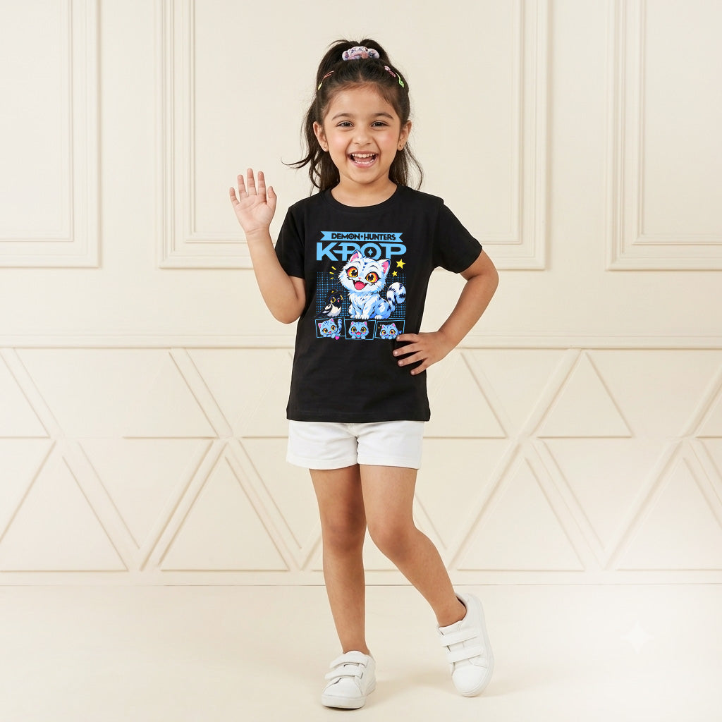 Demon Hunter Inspired Printed Kids' Black T-Shirt