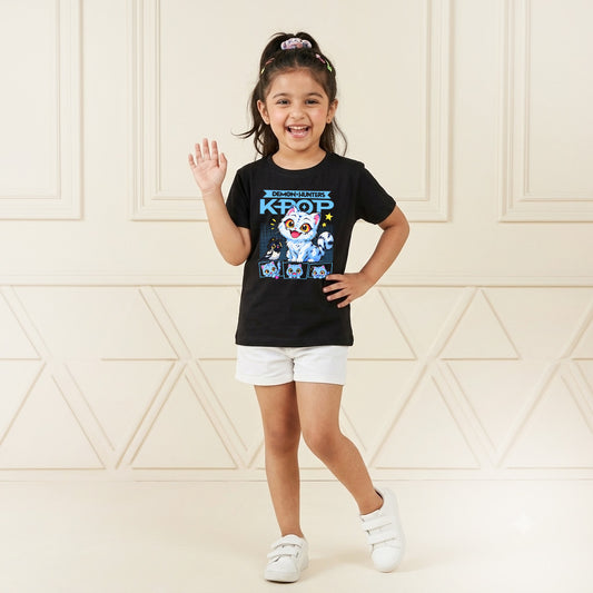 Demon Hunter Inspired Printed Kids' Black T-Shirt