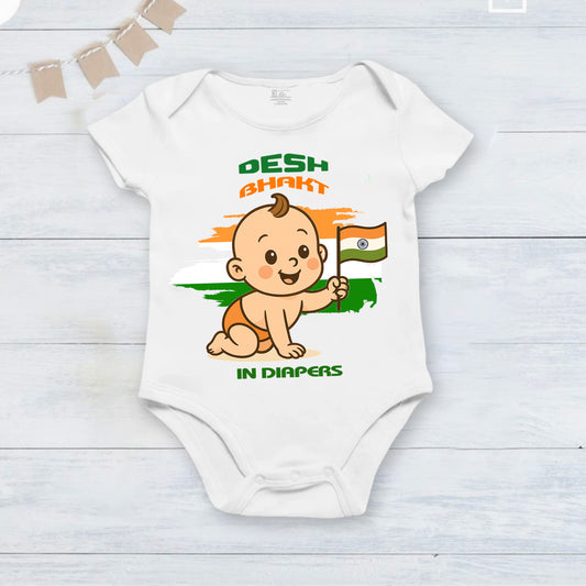 Desh Bhakt In Diapers _White Onesie