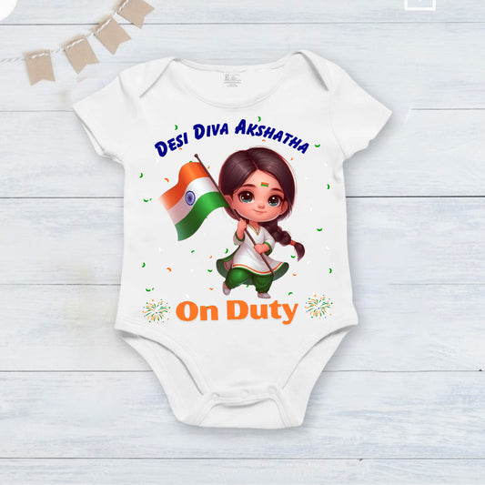 Desi Diva On Duty customised baby name _White Onesie